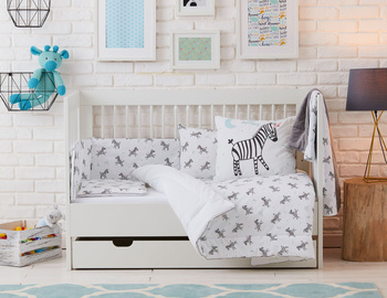 ZEBRY pościel z wypełnieniem i poduszką płaską ( drobny wzór)